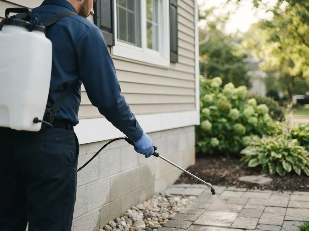 Pest control technician inspecting a home in Clint, TX